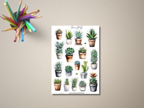 Set aus handgefertigten Sukkulenten-Aufklebern, perfekt für kreative Projekte und Journals